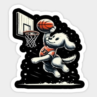 funny dog basketball slam dunked Sticker